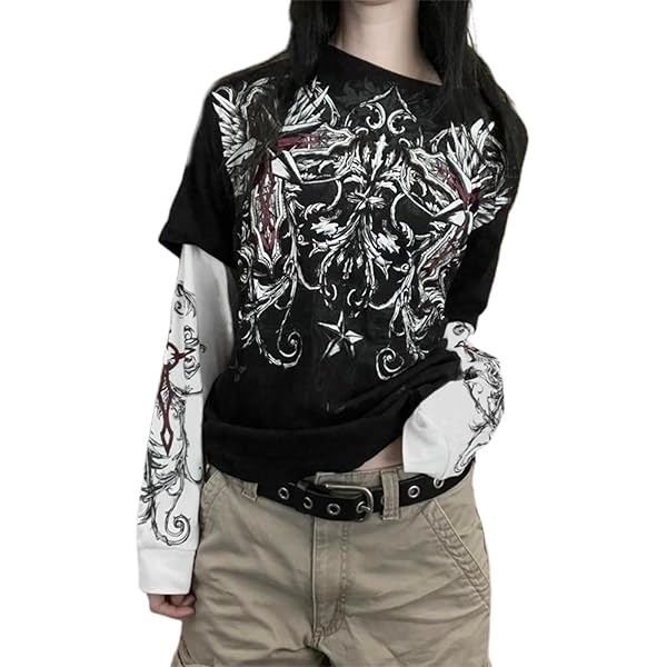 Women Y2K Fairy Grunge T Shirt Punk Gothic Long Sleeve Tee Top